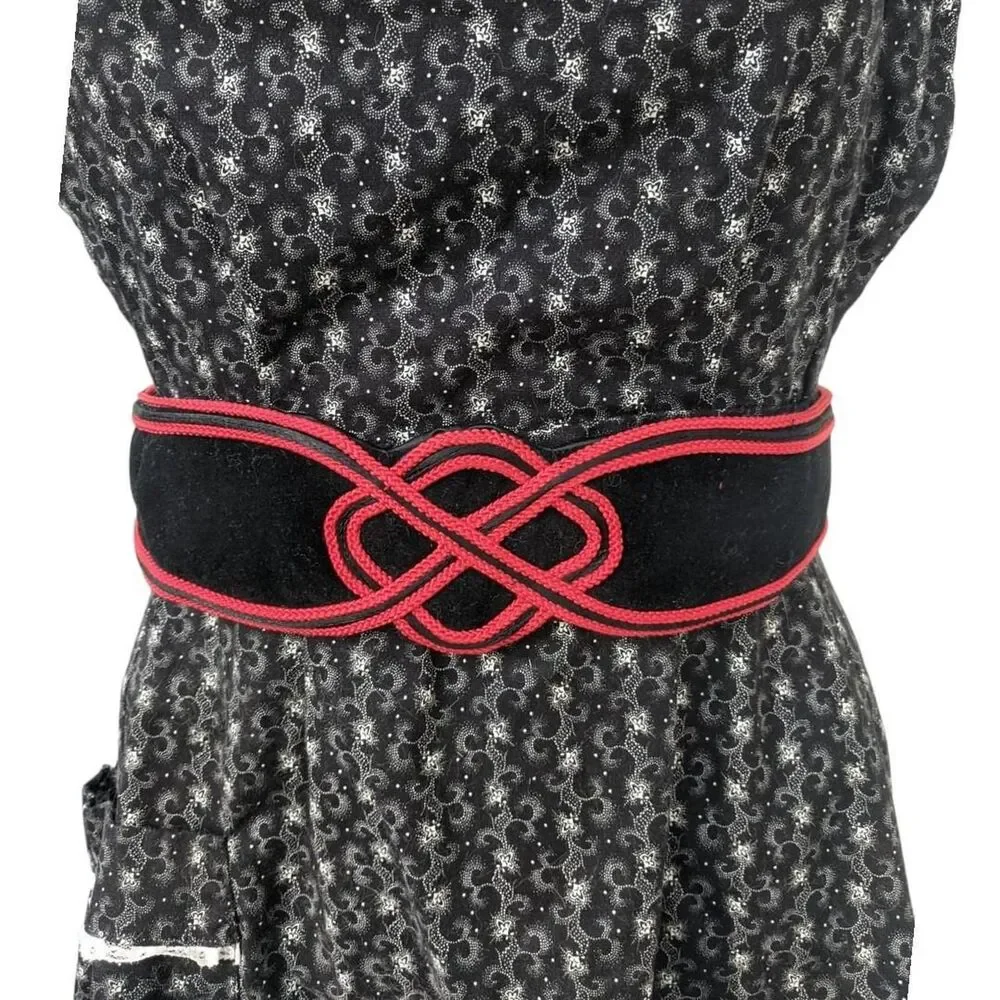 Vintage Black Red Wide Belt Tie Back Avon